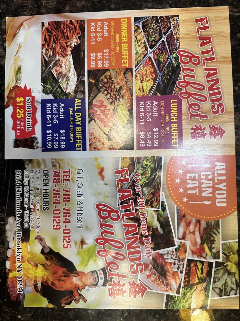 Menu page with seafood baskets and crab options.